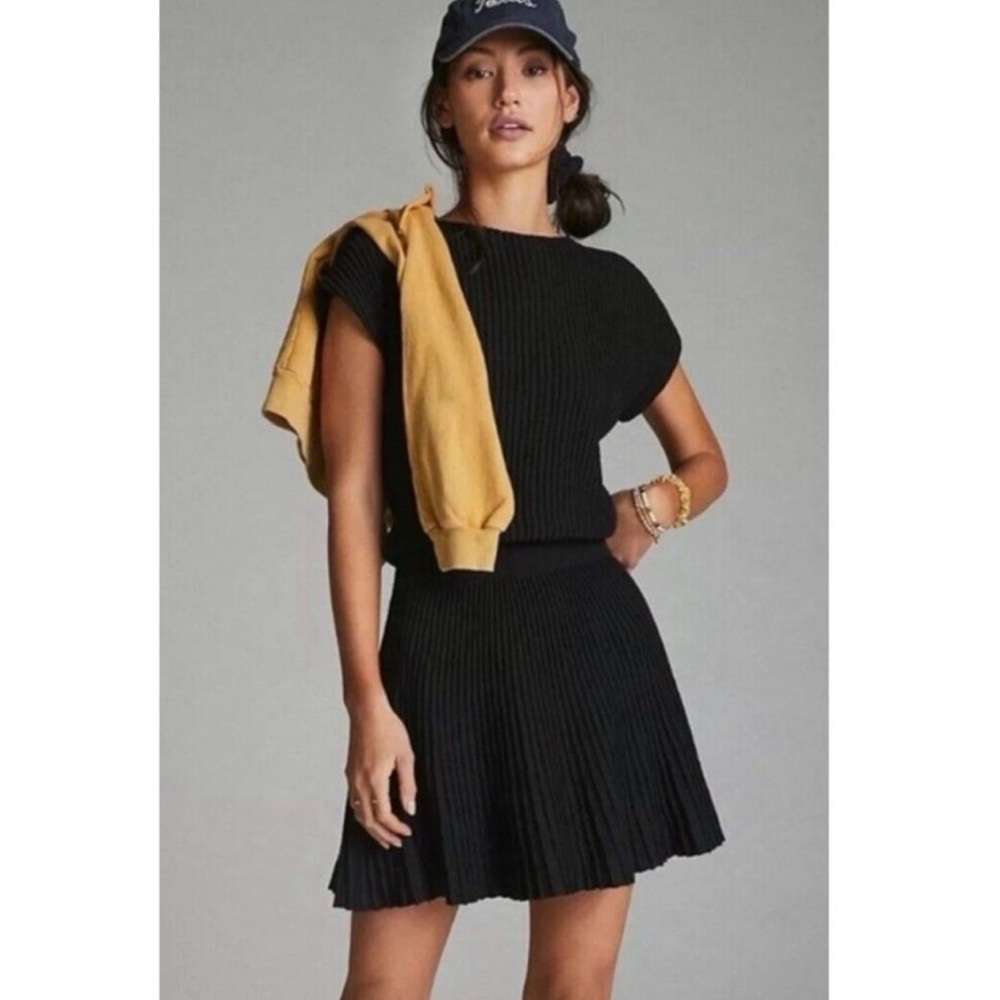 Anthropologie Maeve Black Pleated Ruth Mini Dress